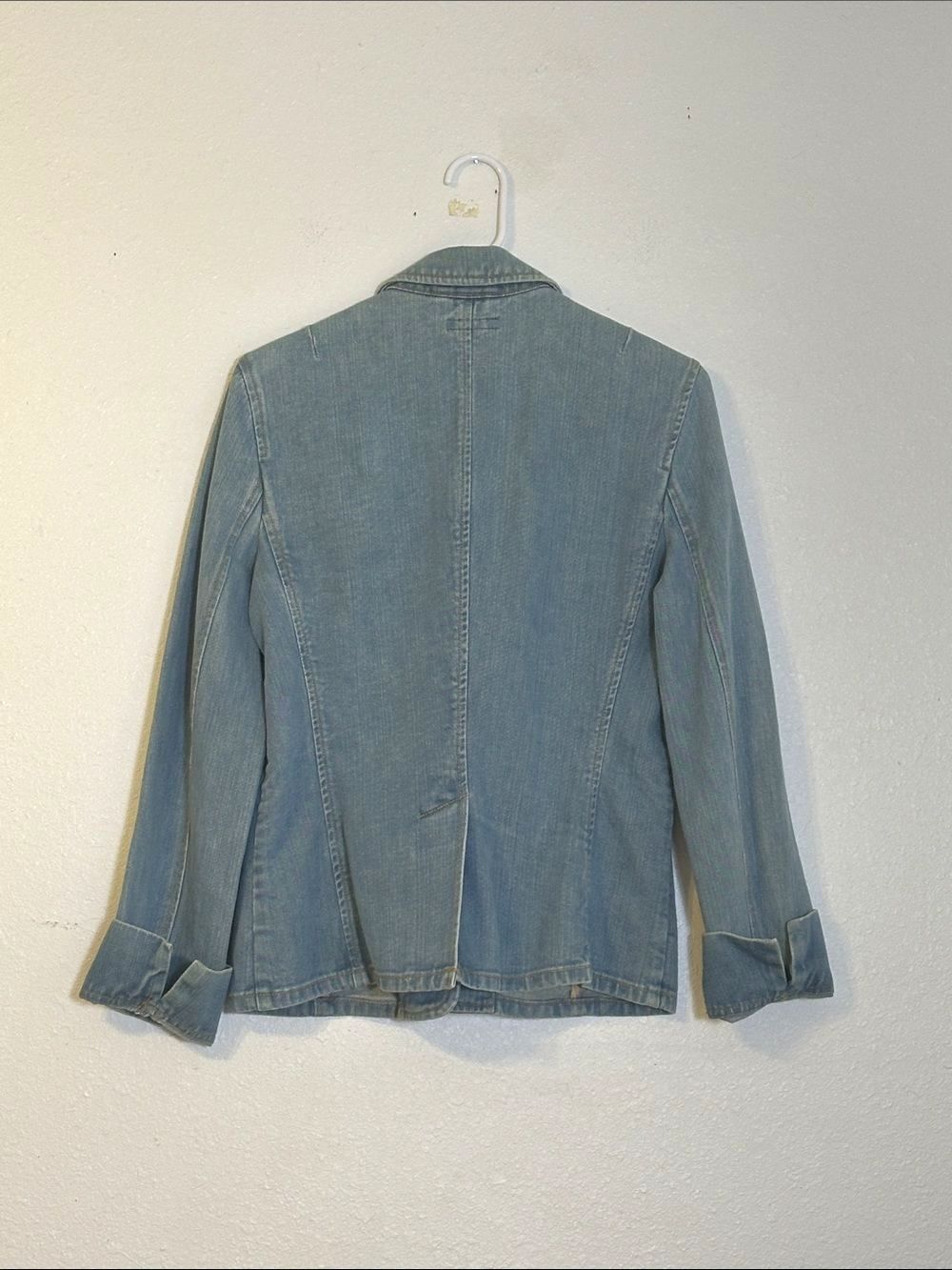 Gap Light Blue Denim Blazer Jacket Size Medium Y2k Three Button Cotton Casual - Picture 3 of 7